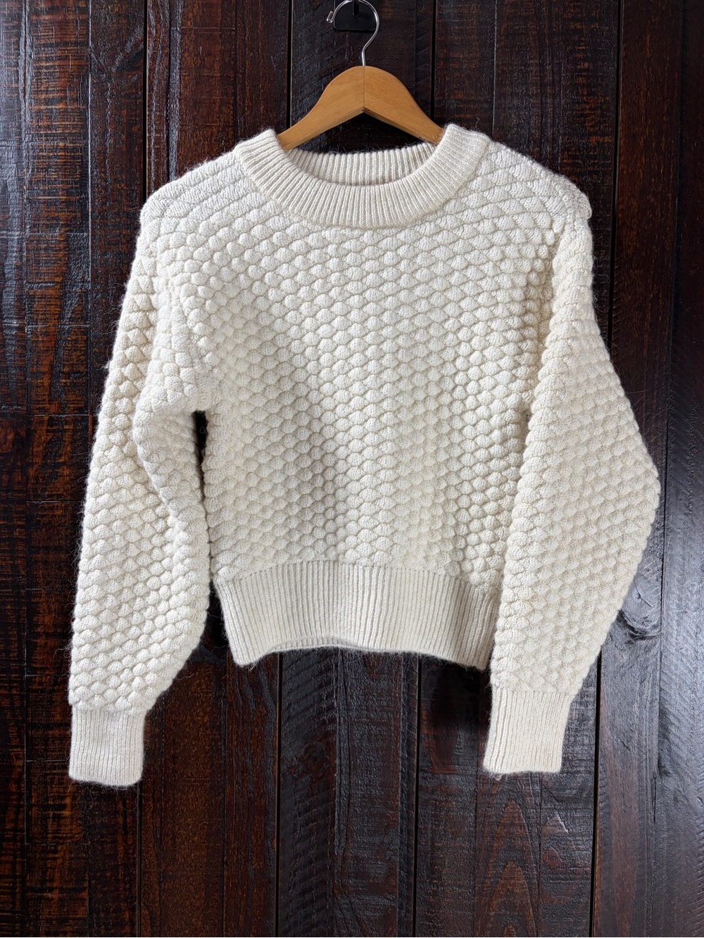 Mango Cream Textured Thick Crewneck Sweater Small